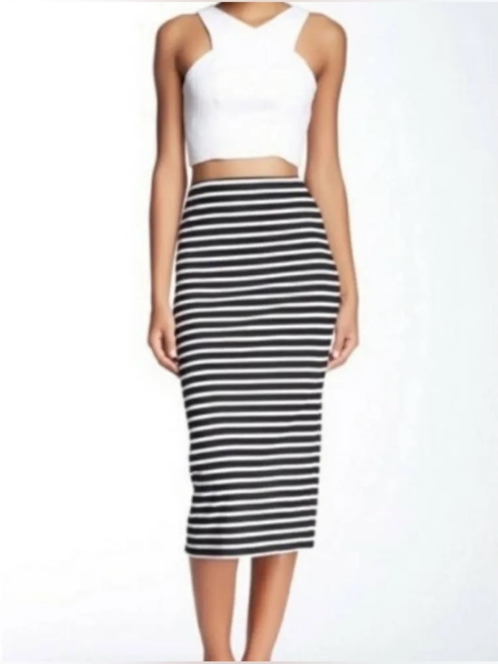 Sanctuary Black and White Striped Jersey Knit Stretch Pencil Skirt Small